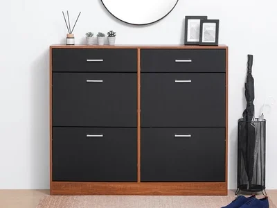 Thomas Kabinet Sepatu 4 Tingkat + 2 Laci Walnut: Kombinasi Penyimpanan Elegan dan Fungsional
